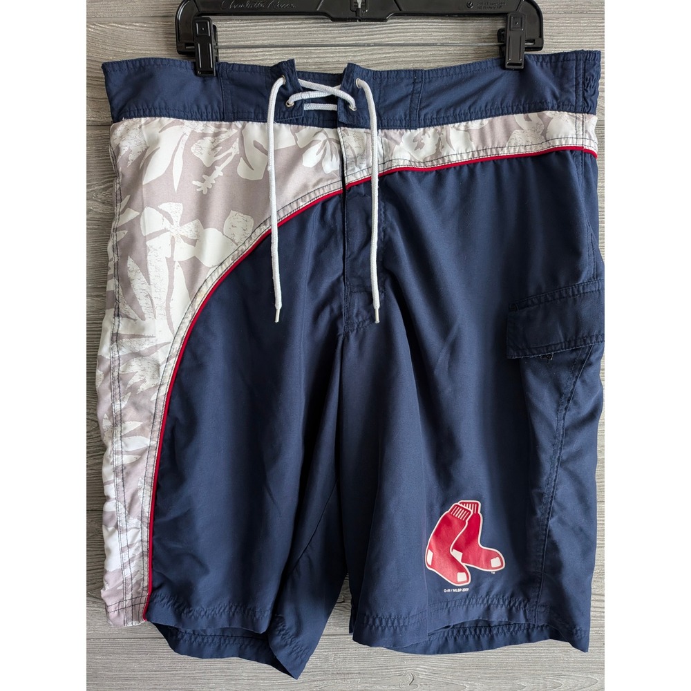 MLB Boston Red Sox Board Shorts Mens XL Navy Blue Floral Swim Trunks Cargo 2009